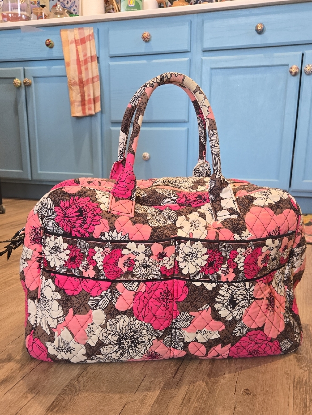 Vera Bradley Quilted Floral Travel Tote in Pink, Brown and Cream